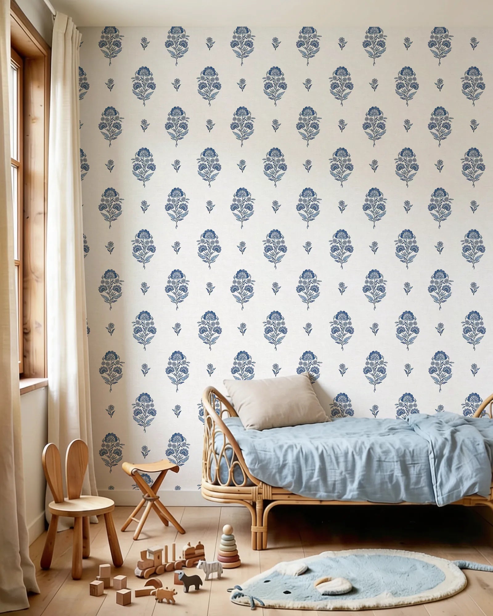 Papel Mural Floral Indigo Azul Portis