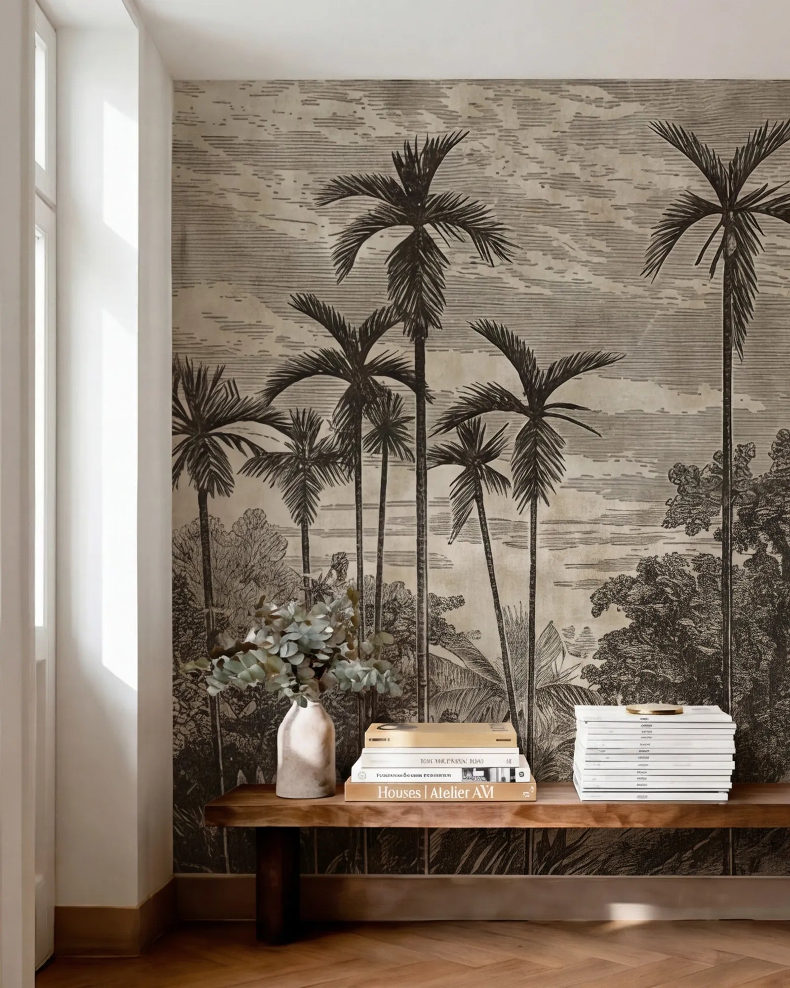Papel Mural Grabado Palmeras Portis